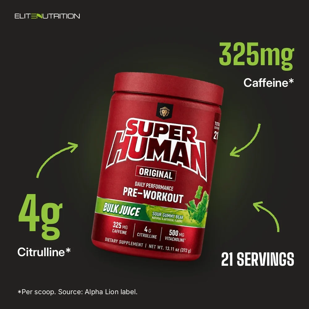 Alpha Lion SuperHuman Original Pre-Workout: 325mg Caffeine*, 4g Citrulline*