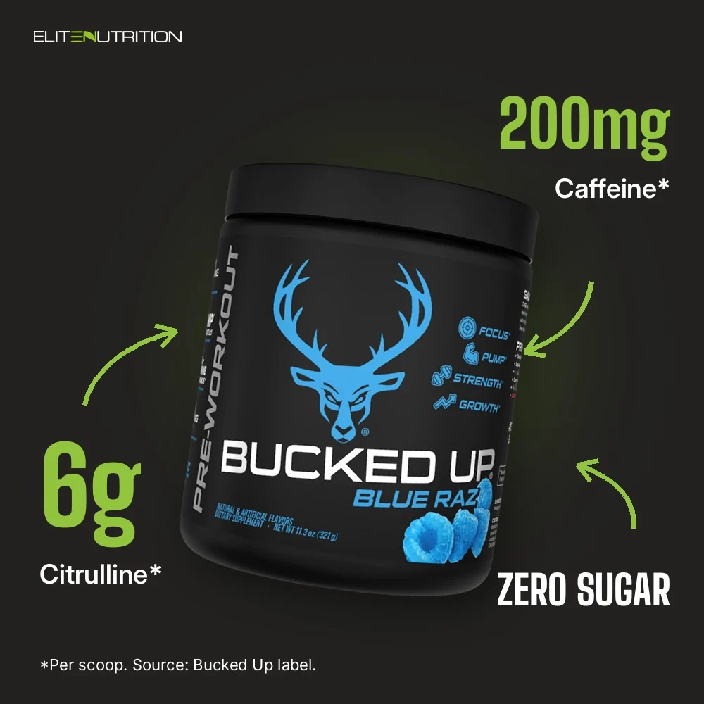 Bucked Up Pre-Workout: 200mg Caffeine*, 6g Citrulline*