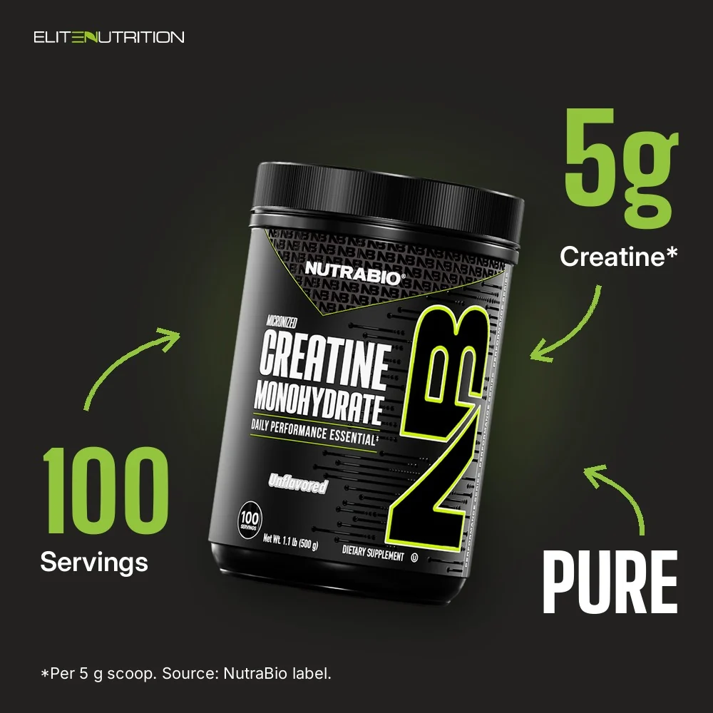 NutraBio Creatine Monohydrate: 5g Creatine*, 100 Servings
